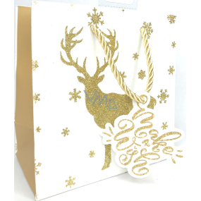 Epee Darčeková papierová taška 17 x 17 x 9 cm Vianočný Biela so zlatým jeleňom CD LUX malá