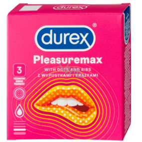 Durex Pleasuremax kondóm s vrúbkami a výstupkami pre stimuláciu oboch partnerov nominálna šírka: 56 mm 3 kusy