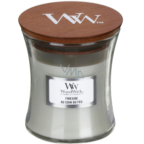 Woodwick Fireside - Oheň v krbe vonná sviečka s dreveným knôtom a viečkom sklo malá 85 g