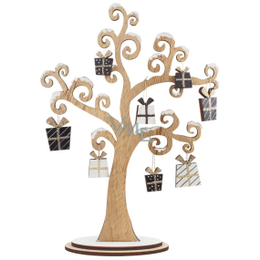 Drevený stromček s čiernymi a bielymi darčekmi 30 cm