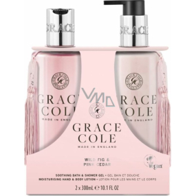 Grace Cole Wild Fig & Pink Cedar - sprchový gél s figami a ružovým cédrom 300 ml + hydratačné telové mlieko 300 ml, kozmetická sada pre ženy