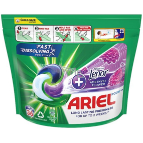 Ariel +Touch Of Lenor Amethyst Flower gélové kapsuly pre dlhotrvajúcu sviežosť 36 kusov