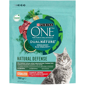 Purina ONE Dual Nature Sterilised granule pre mačky so spirulinou a hovädzím 750g