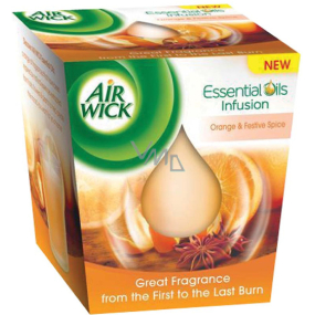 Air Wick Essential Oils Infusion Pomaranč a sviatočné korenia pice vonná sviečka v skle 105 g