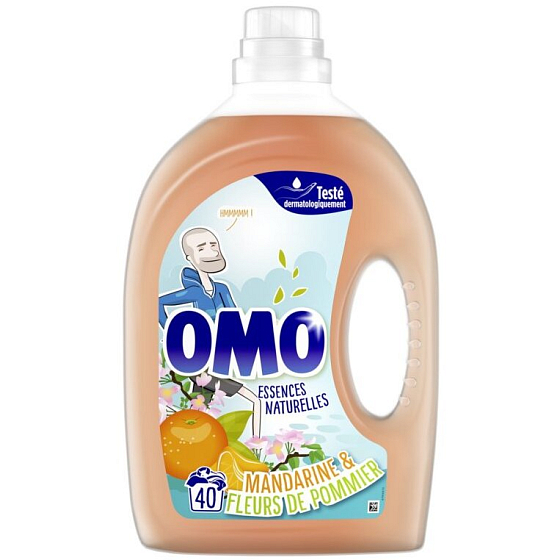 Omo Essences naturelles Mandarine & Fleurs de Pommier univerzálny gél na pranie, biele a stálofarebné prádlo 40 dávok 2 l