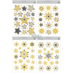Okenná fólia bez lepidla s trblietavými hviezdičkami a snehovými vločkami 30 x 20 cm