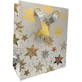 EP Line Papierová darčeková taška 19 x 23 x 9 cm Biela so zlatými hviezdičkami