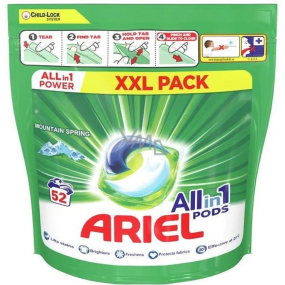 Ariel All in 1 Pods Gélové kapsuly Mountain Spring na pranie bielej a svetlej bielizne 52 kusov