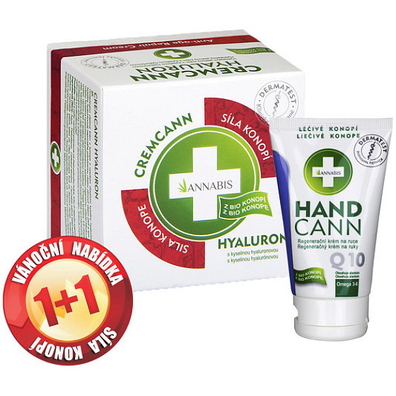 Annabis Cremcann Hyaluron konopný hydratačný pleťový krém 50 ml + Handcann Q10 konopný regeneračný krém na ruky, suché, popraskané 75 ml
