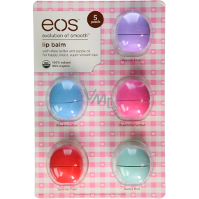 Eos Lip Balm 5 Pack Passion Fruit, Blueberry Acai, Strawberry Sorbet, Summer Fruit, Sweet Mint balzam na pery 5 x 7 g