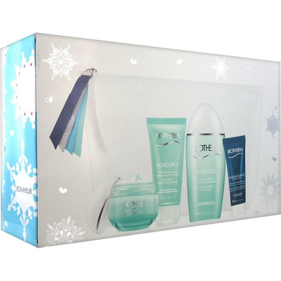 Biotherm Aquasource Hydration Cream 50 ml + Aquasource Night Balm 20 ml + Biosource Toning Lotion 100 ml + Biosource Hydra-Toning Cleanser 50 ml + kozmetická taštička, kozmetická sada