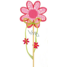 Kvet z filcu ružový s bielym dekorom zápich 8 cm + špajle