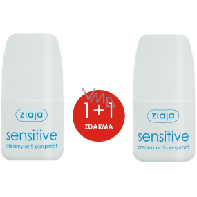 Ziaja Sensitive Creamy guličkový antiperspirant dezodorant roll-on pre ženy 2 x 60 ml, duopack