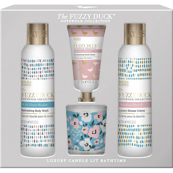 Baylis & Harding Lesné zvonček a Kvetinová lúka umývací gél 250 ml + sprchový krém 250 ml + krém na ruky 30 ml + vonná sviečka 60 g, kozmetická sada