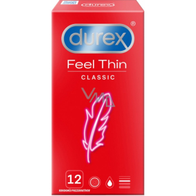 Durex Feel Thin Classic kondóm sa stenčenú stenou pre vyššiu citlivosť, nominálna šírka 56 mm 12 kusov