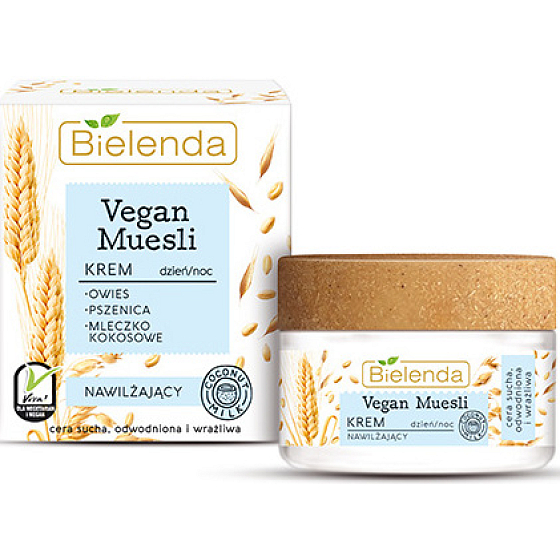 Bielenda Vegan Muesli Pšenica + Ovsené vločky + Kokosové mlieko hydratačný pleťový krém denný/nočný 50 ml
