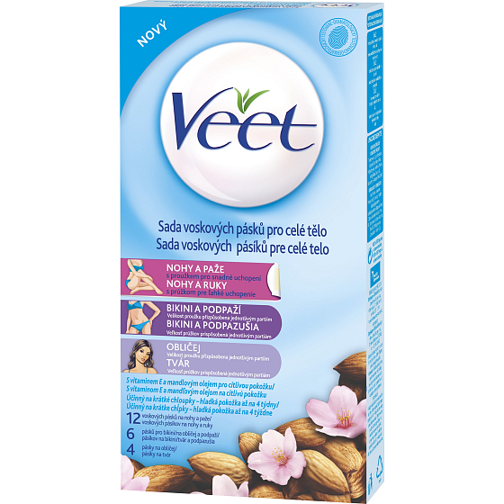 Veet voskové pásiky na celé telo s prúžkom na ľahké uchopenie na celé telo 22 kusov