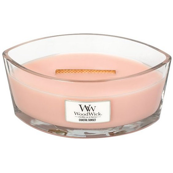 WoodWick Coastal Sunset - Západ slnka na pobreží vonná sviečka s dreveným širokým knôtom a viečkom loď 453 g