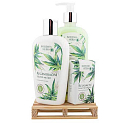 Bohemia Gifts Cannabis Konopný olej tekuté mydlo 300 ml + telové mlieko 250 ml + tuhé mydlo 100 g, drevená paleta kozmetická sada