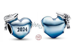 Prívesok zo striebra 925 Graduation Blue Graduation Heart 2024, korálik na náramok pri promócii