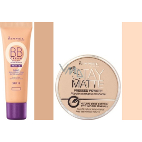 Rimmel London Matte BB krém 01 Light Matte 30 ml + Stay Matte Powder púder 003 Peach Glow 14 g