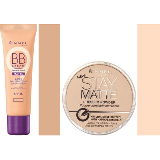 Rimmel London Matte BB krém 01 Light Matte 30 ml + Stay Matte Powder púder 003 Peach Glow 14 g