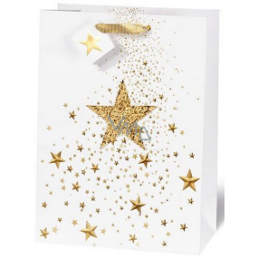 BSB Luxusná darčeková papierová taška 36 x 26 x 14 cm Vianočná biela s 3D hviezdičkou VDT 426-A4