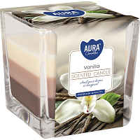 BISPOL Vanilla - Vanilka trojfarebná vonná sviečka sklo, doba horenia 32 hodín 170 g