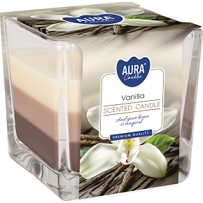 BISPOL Vanilla - Vanilka trojfarebná vonná sviečka sklo, doba horenia 32 hodín 170 g