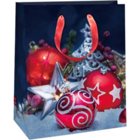 Ditipo Darčeková papierová taška 18 x 10 x 22,7 cm Glitter Vianočná tmavá - červené ozdoby