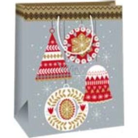 Ditipo Darčeková papierová taška 18 x 10 x 22,7 cm Vianočná strieborná - červenobiele ozdoby