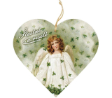 Bohemia Gifts Drevené dekoratívne srdce s potlačou Anjel so štyrmi listami 12 cm