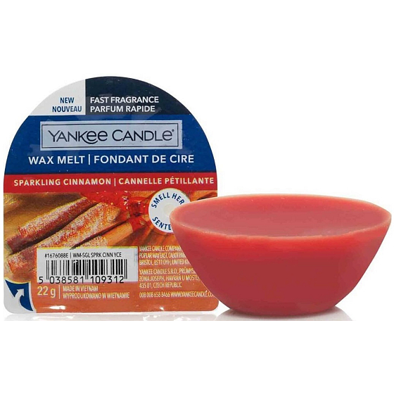 Yankee Candle Sparkling Cinnamon - Šumivá škorica - vosk s vôňou škorice pre aromalampy 22 g