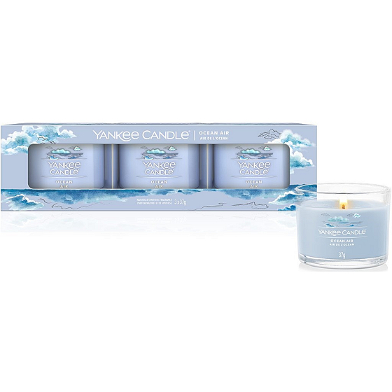 Yankee Candle Votivná sviečka Ocean Air v skle 3 x 37 g, darčeková sada