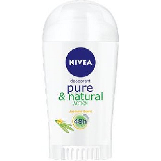 Nivea Pure & Natural Action s vôňou jazmínu antiperspirant dezodorant stick pre ženy 40 ml