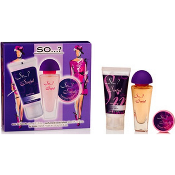 SO ...? Sinful toaletná voda 30 ml + telové mlieko 50 ml + balzam na pery 10 ml, kozmetická sada