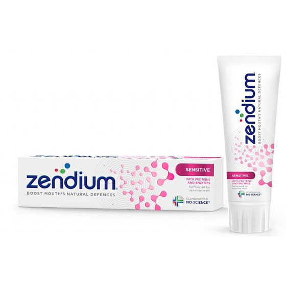 Zendium Sensitive zubná pasta posilňuje zuby, pomáha zmierniť ich citlivosť. 75 ml