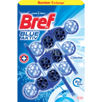 Bref Blue Aktiv Chlorine WC blok na hygienickú čistotu a sviežosť Vašej toalety, obarvuje vodu do modrého odtieňa 3 x 50 g