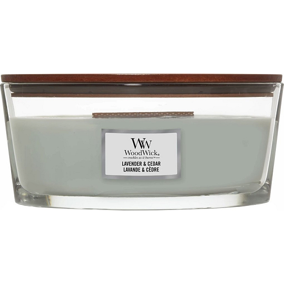 WoodWick Lavender & Cedar - Sviečka s vôňou levandule a cédru s dreveným knôtom a skleneným viečkom 453 g