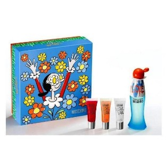 Moschino I Love Love toaletná voda 50 ml + 3 lesky na pery, darčeková sada