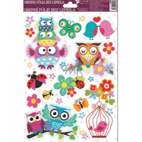 Okenná fólia bez lepidla vták v klietke so sovami 30 x 20 cm