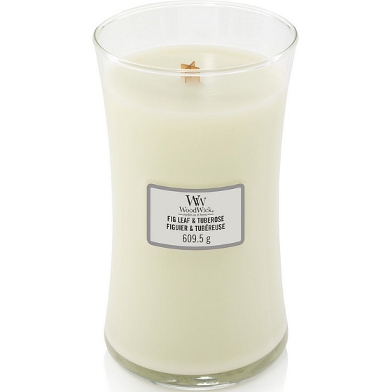 Woodwick Fig Leaf & Tuberose - Figové lístky a tuberóza vonná sviečka s dreveným knôtom a viečkom sklo veľká 609 g