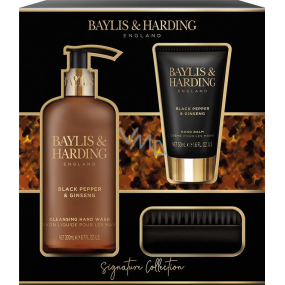 Baylis & Harding Men Mydlo na ruky s čiernym korením a ženšenom 300 ml + balzam na ruky 50 ml + kefka na nechty, kozmetická sada pre mužov