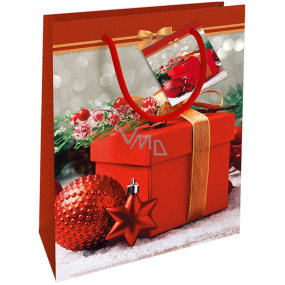Nekupto Darčeková papierová taška 23 x 18 x 10 cm Vianočná červená s darčekom