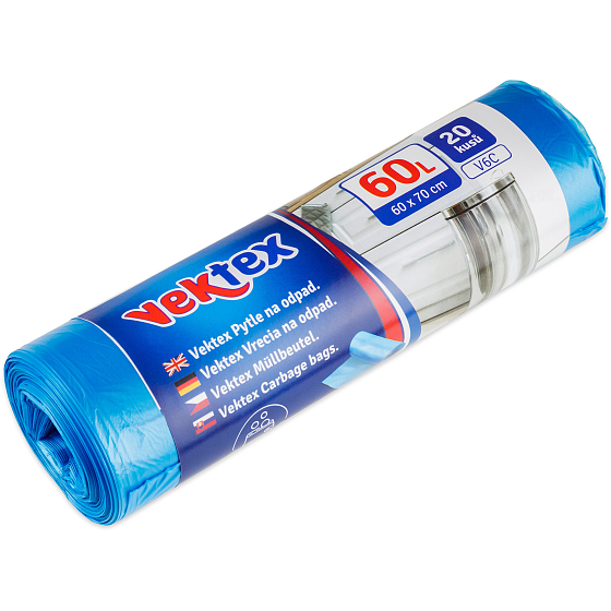 Vektex Vrecia na odpad modré 9 µ, 60 litrov 60 x 70 cm 20 kusov