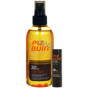Piz Buin Wet Skin SPF15 transparentný slnečné sprej na vlhkú pokožku 150 ml + Aloe SPF30 balzam na pery 4,9 g, duopack