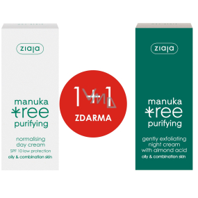 Ziaja Manuka Tree denný krém normalizačný 50 ml + nočný krém jemne exfoliačný 50 ml, duopack