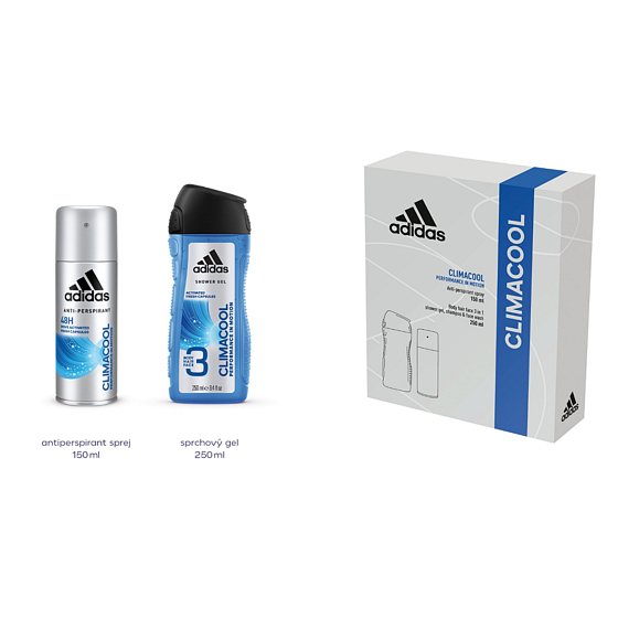 Adidas Climacool antiperspirant deodorant sprej pre mužov 150 ml + 3v1 sprchový gél na telo, tvár a vlasy 250 ml, kozmetická sada