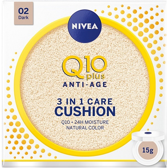Nivea Q10 Plus Anti-Age Cushion 3v1 ošetrujúci tónovací krém v hubke 02 Dark 15 g
