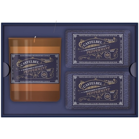Castelbel Mäta pieporná tuhé mydlo 2 x 150 g + sviečka v skle 180 g, luxusné kozmetická sada pre mužov